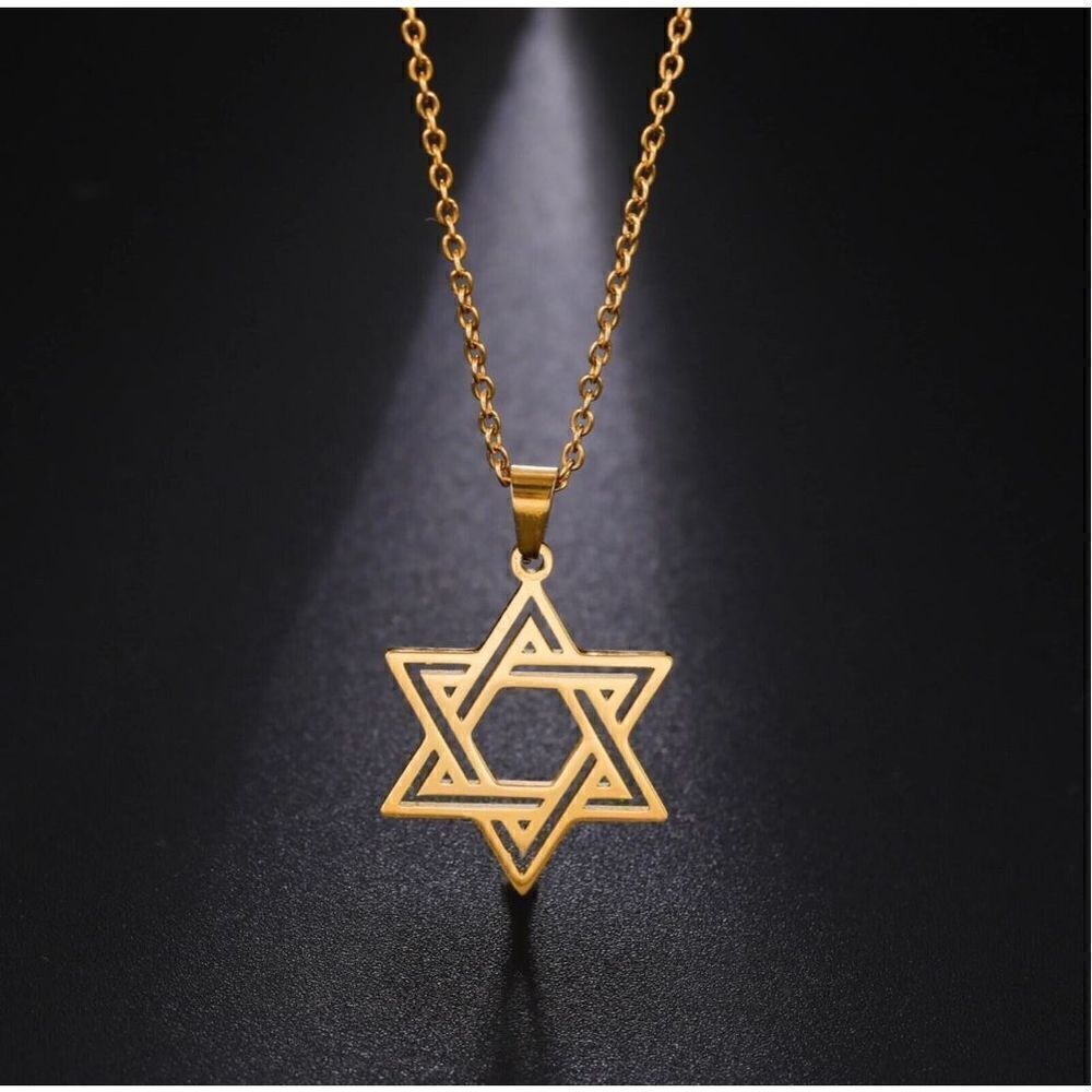 Stainless Steel Necklace Star of David for Men and Women Gold
